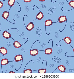 Doodle glasses summer seamless pattern. hand drawn background. Vector illustration