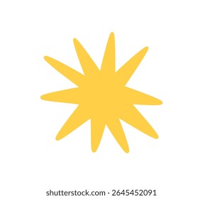 Ícone de estrela cintilante cintilante com brilho. Símbolo de explosão de estrela de brilho desenhado à mão amarela. Esboço piscando mágico. Ícone de forma de faísca de garatuja. Ilustração vetorial sobre fundo branco.