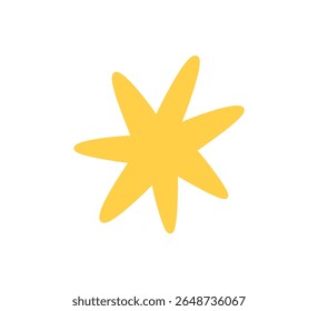 Ícone de estrela cintilante cintilante com brilho. Símbolo de explosão de estrela de brilho desenhado à mão amarela. Esboço piscando mágico. Ícone de forma de faísca de garatuja. Ilustração vetorial sobre fundo branco.