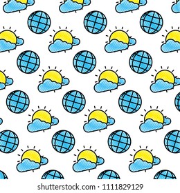 doodle global connection and sun with clouds background