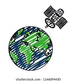 doodle global earth planet with satellite technology