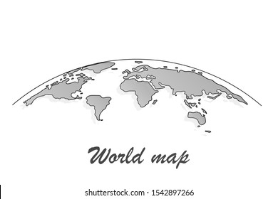Doodle Globe. Globe drawn in black pencil. World map. Political map of the world on a white background. Countries. Vector illustration. Drawing. Scribble.