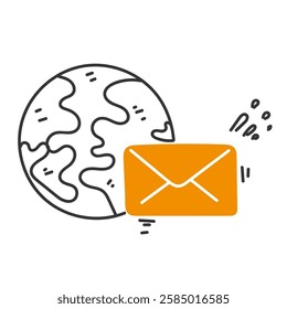 doodle globe and envelope icon
