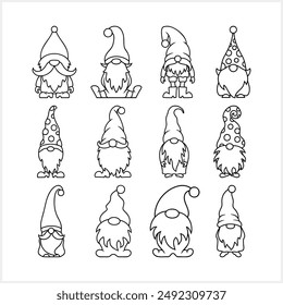 Doodle gnome clip art isolated Coloring page book Sketch vector illustration