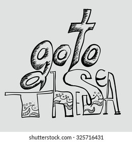 Doodle go to the sea, Vector hand drawn by pen. Doodle sketched style. 