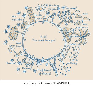 doodle Goals dreams and wishes Vector background. Drawing your background of happy life