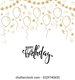 doodle gold balloon. Hand drawn calligraphy happy birthday lettering. design holiday greeting card and invitation of wedding, Happy mother day, birthday, Valentine s day and baby shower holidays.