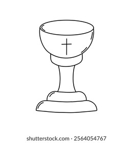 Doodle of Golden baptismal font with cross. Christian religion. Vector illustration