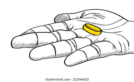 Doodle Golden Ring on Hand Line Sketched Up, Vector Illustration EPS 10.