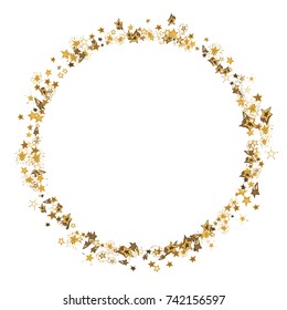Doodle golden stars frame on white background. Stars confetti vector illustration for print, paper, textile.
