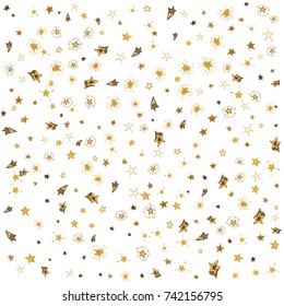 Doodle golden stars on white background. Stars confetti vector illustration for print, paper, textile.