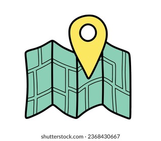 Doodle gps map icon. Location hand drawn vector icon.