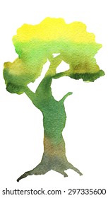 Doodle gradient tree drawn by watercolor, hand drawn vector illustration
