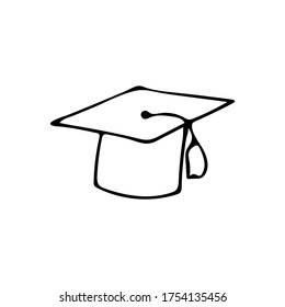 Doodle graduate hat icon in vector. Hand drawn graduate hat icon in vector