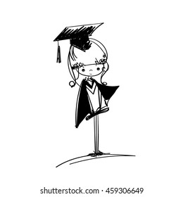 doodle graduation girl vector illustration