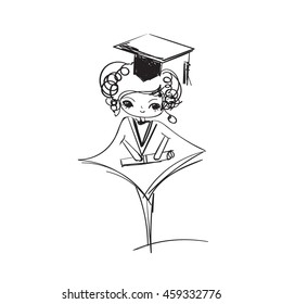 doodle graduation girl vector illustration