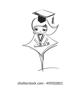 doodle graduation girl vector illustration