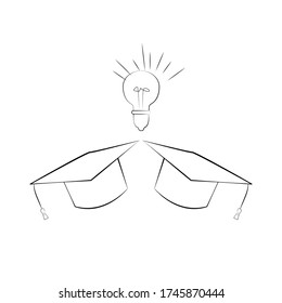 Doodle graduation hats. Concept of education