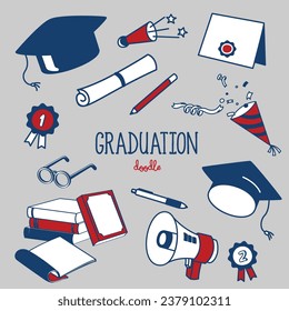 Doodle der Graduierungsartikel. Handzeichnung, Vektorgrafik der Graduierung.