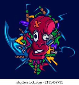 Doodle graffiti art potrait logo colorful design with dark background. Abstract vector illustration. Isolated black background for t-shirt, poster, clothing, merch, apparel, badge design.