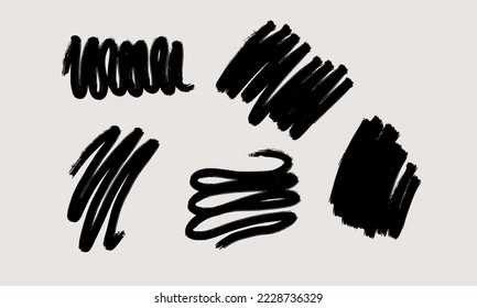 Doodle grangehand drawn vector dry brush lines and stains set 