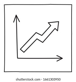 Doodle graph chart icon or logo, hand drawn with thin black line.