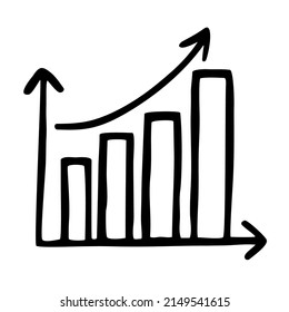 Doodle graph growing chart hand drawn with black line