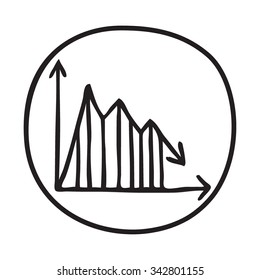 Doodle Graph icon. Infographic symbol in a circle. Line art style graphic design element. Web button. Decline, save on expences concept. 