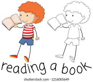 Doodle graphic of boy reading illustration