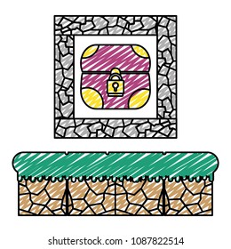 doodle graphic chest inside crystal stone scene