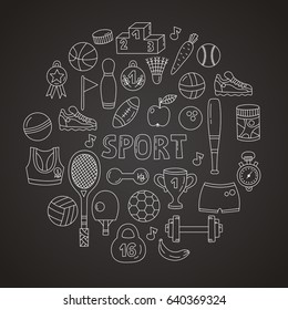 Doodle graphic sport fitness icons vector set