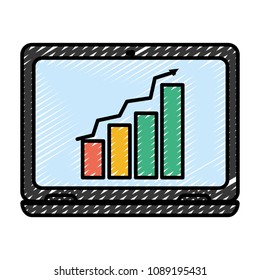 doodle graphic statistics bar growing inside laptop