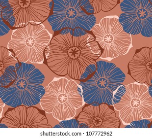 Doodle gráfico de flores azules sin patrón