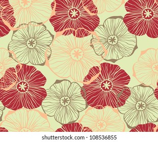 Doodle graphical blue flowers seamless pattern.