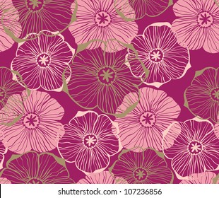 Doodle graphical pink flowers seamless pattern