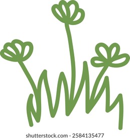 Doodle Grass With Flowers Lined Vector Illustration