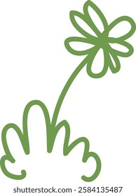 Doodle Grass With Flowers Lined Vector Illustration