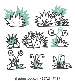 Boceto de colección de Doodle Grass Stone
