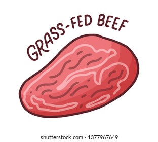 Doodle grass-fed beef, great design for any purposes. Organic nutrition healthy food. Beef steak, Ribeye. Food icon. Vector illustration.