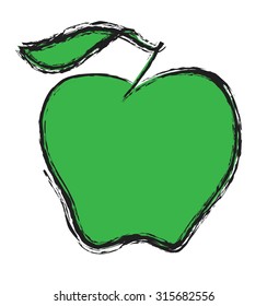 doodle green apple, vector illustration