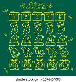 doodle green background christmas advent calender