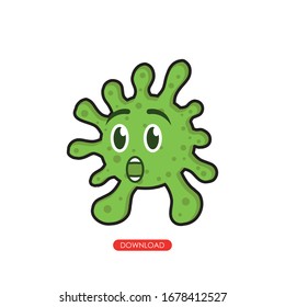 Doodle green bacteria feel wow. healthcare emoticon