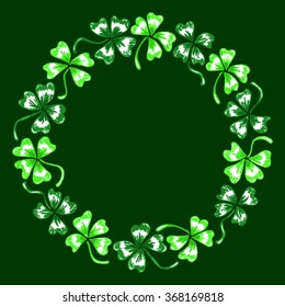 Doodle green clover shamrock circle wreath Saint Patrick's Day vector line art isolated