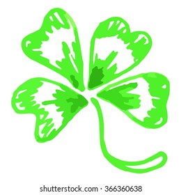 Doodle green clover shamrock Saint Patrick's Day vector line art isolated