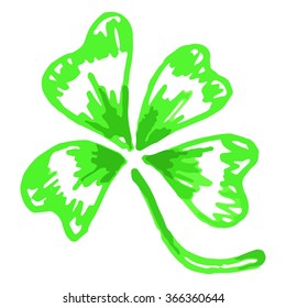 Doodle green clover shamrock Saint Patrick's Day vector line art isolated