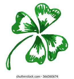 Doodle green clover shamrock Saint Patrick's Day vector line art isolated