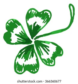 Doodle green clover shamrock Saint Patrick's Day vector line art isolated