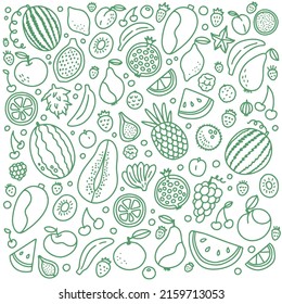 Doodle green fruits and berries set vector illustration