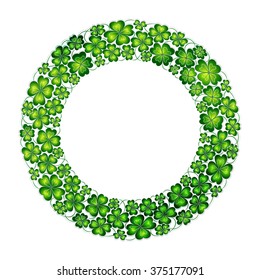 Doodle green hand draw clover lucky shamrock circle wreath Saint Patrick's Day vector line art isolated