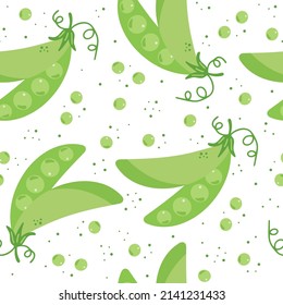 Doodle green peas vector seamless pattern. Hand drawn texture